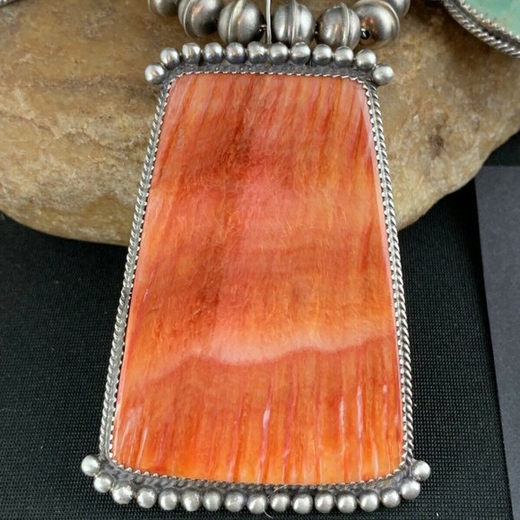 Native Navajo Sq. Blossom Sterling Silver Necklace - Picture 2 of 12
